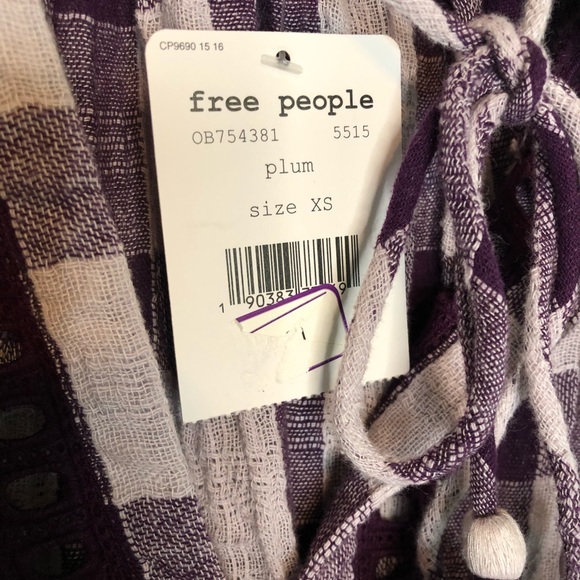 Free People Honey Grove purple plum plaid top NWT - Picture 3 of 5